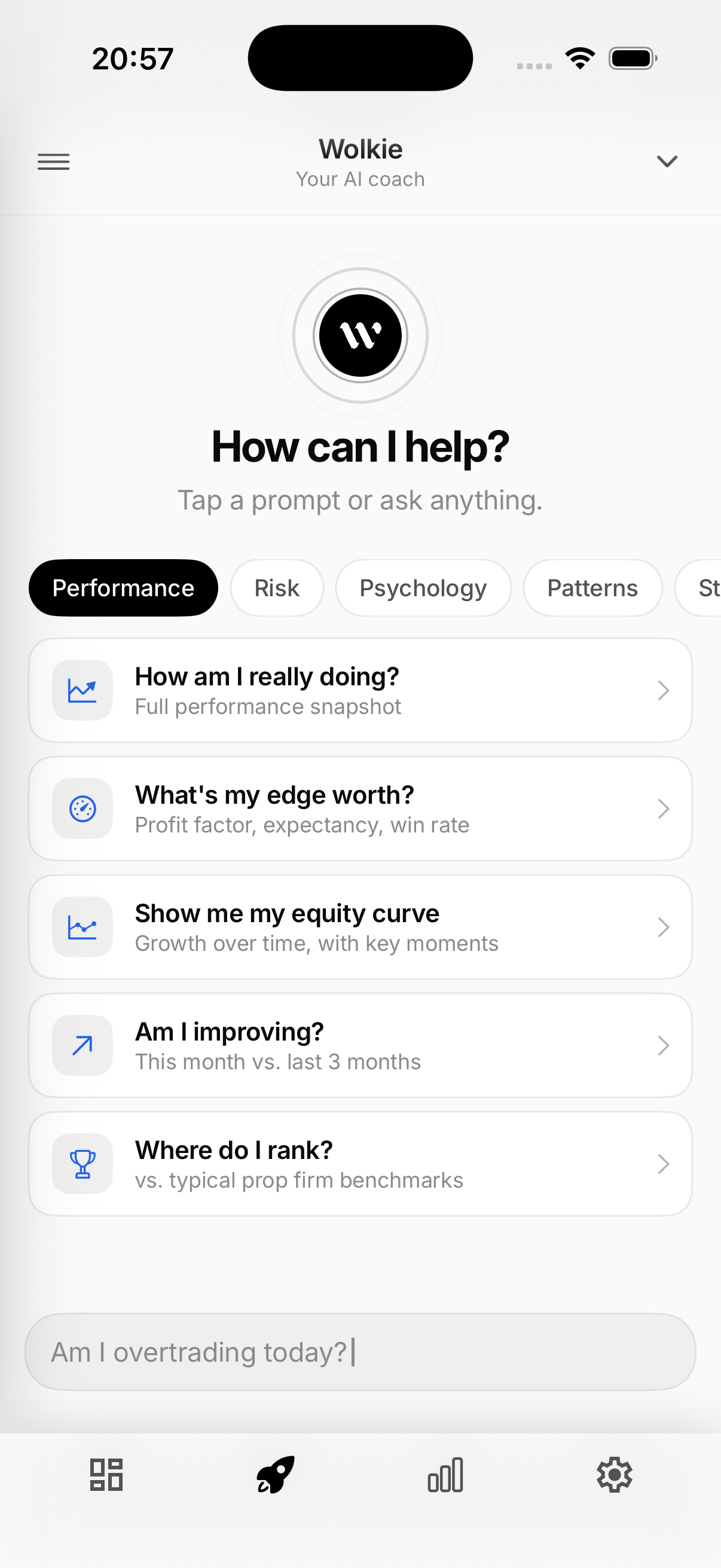 Wolkie, the AI coach — performance prompts.